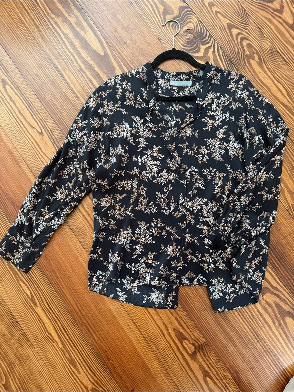 Vince black Floral Long-Sleeve Women's blouse